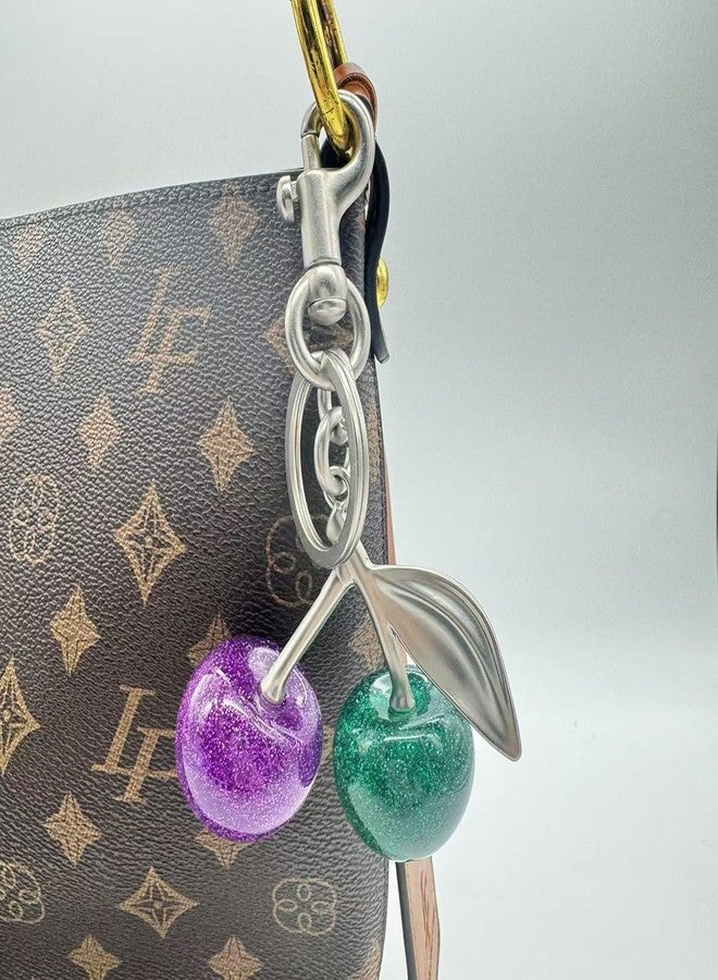 Spenlly Cherry Bag Charm, Cherry Keychain Hanging Purse Charm Decoration Cute Pendant for Women (Silver-Red) - Image 5